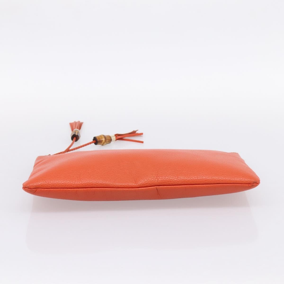 Gucci Bamboo Zip Pouch (Outlet) Leather, Orange, Leather, Clutch
