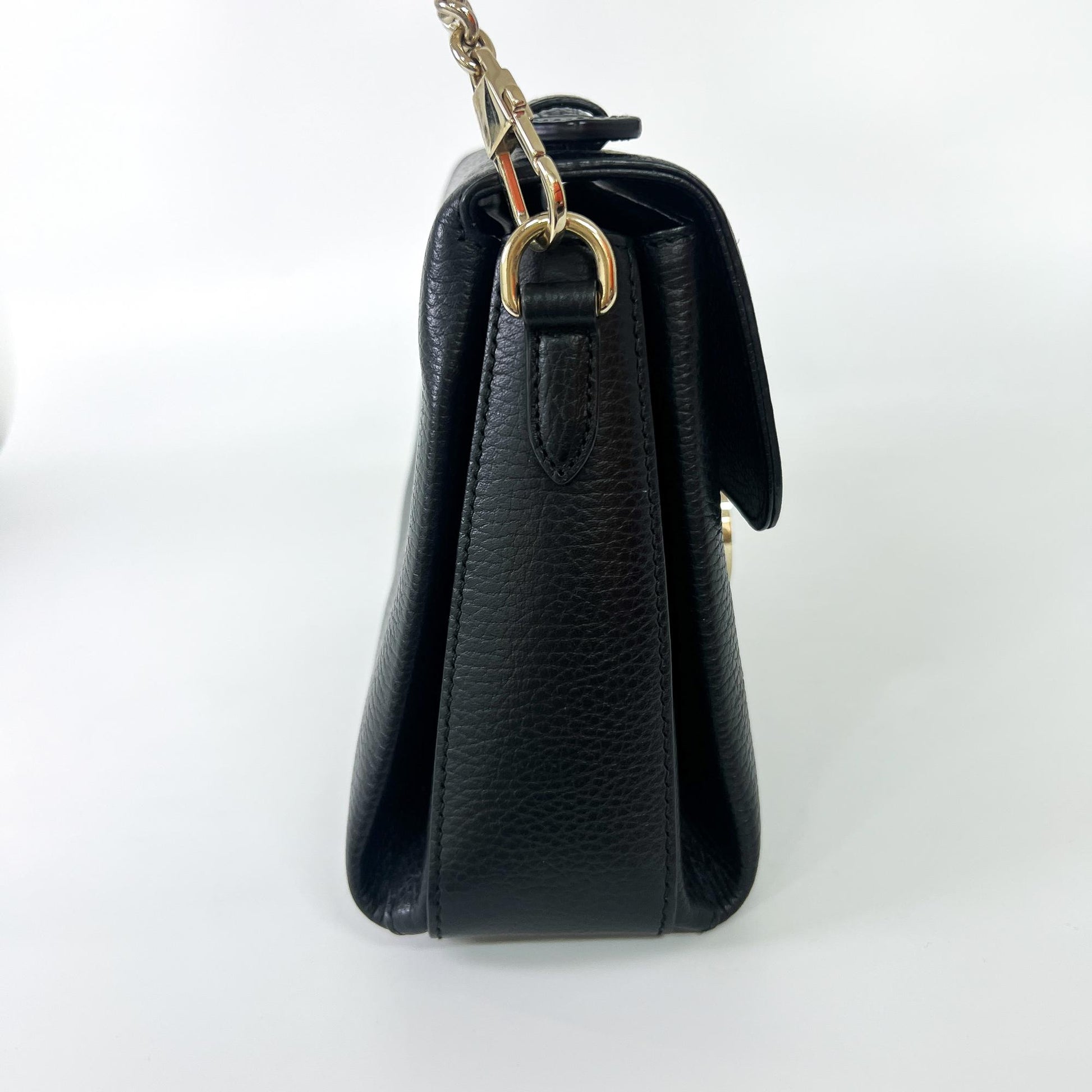 Gucci Interlocking Top Handle Bag Leather, Black, Leather, Shoulder Bag