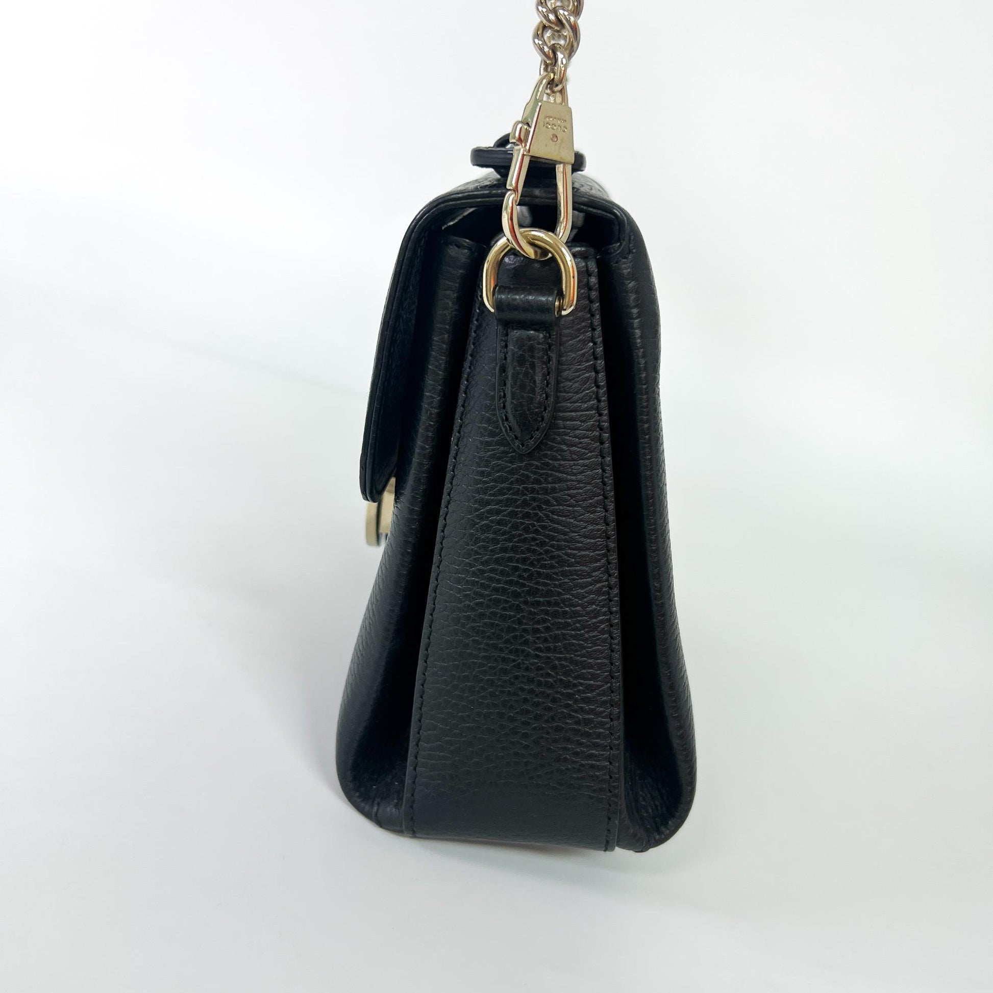 Gucci Interlocking Top Handle Bag Leather, Black, Leather, Shoulder Bag