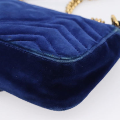 Gucci GG Marmont Matelassé Velvet, Blue, Velvet, Shoulder Bag