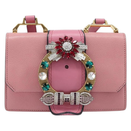 Miu Miu Madras Crystal Flap Leather, Pink, Leather, Crossbody Bag