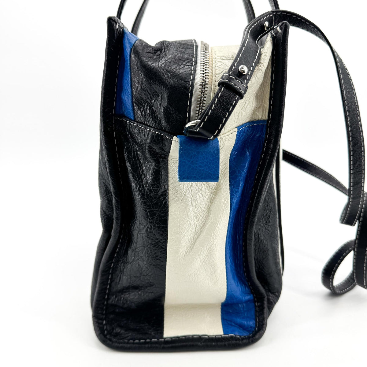 Balenciaga Bazar Striped Leather, Black, Leather, Tote Bag