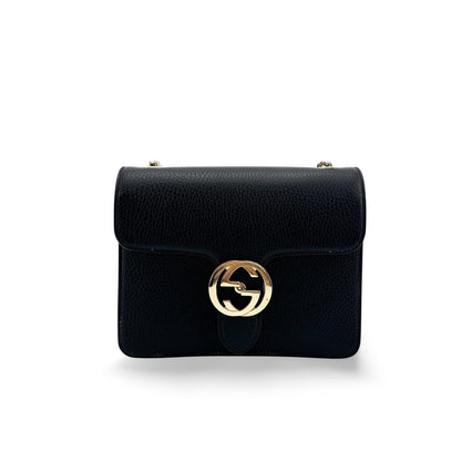 Gucci Interlocking Leather, Black, Leather, Shoulder Bag