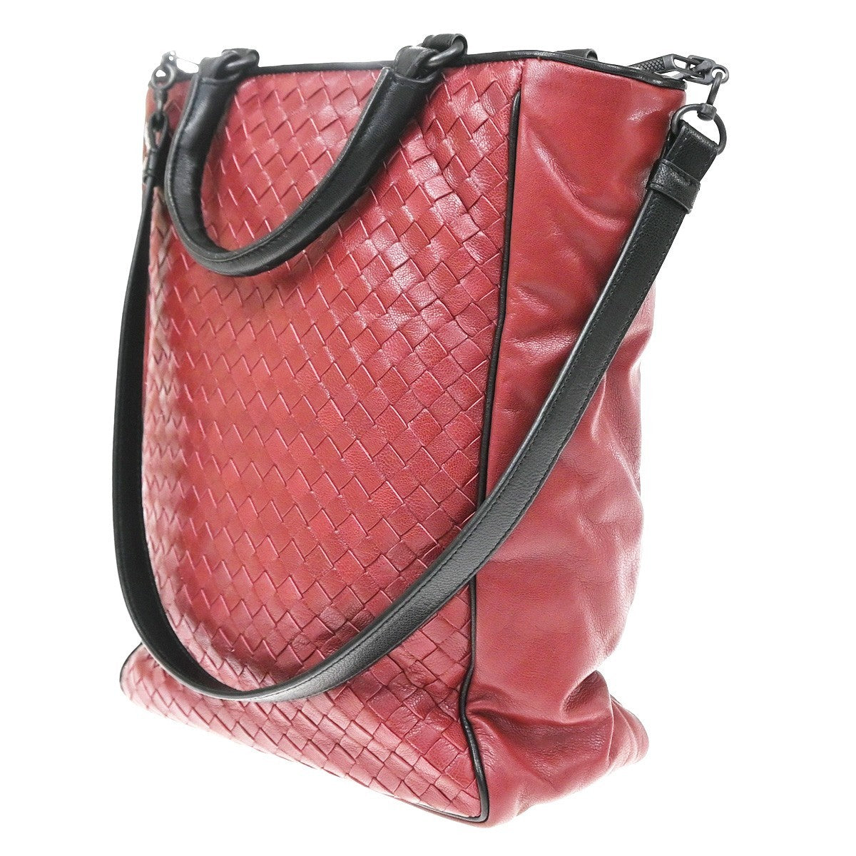 Bottega Veneta Convertible Open Tote Intrecciato Nappa, Red, Leather, Tote Bag
