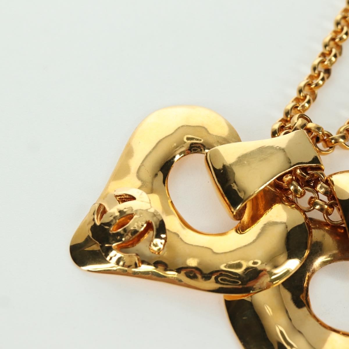 Chanel Vintage CC Heart Pendant Long Metal, Gold, Metal, Necklace
