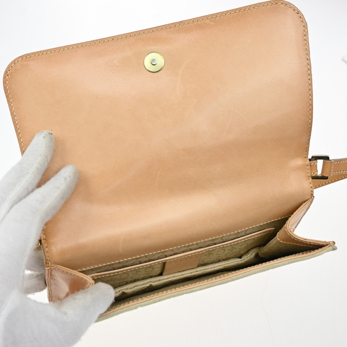 Celine C Macadam Shoulder Suede, Beige, Suede, Handbag