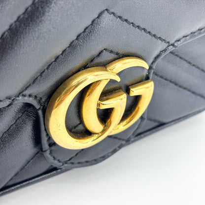 Gucci GG Marmont Flap Matelasse Leather, Black, Calfskin, Handbag