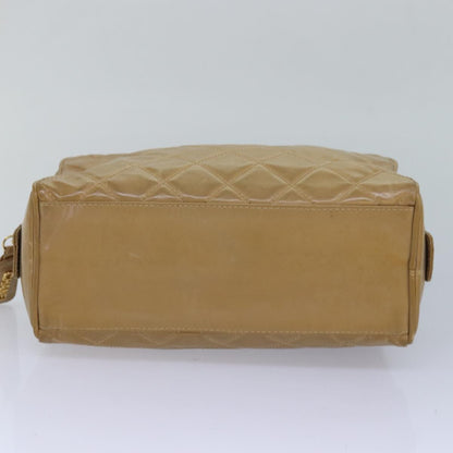 Chanel Square Stitch Toiletry Lambskin, Beige, Leather, Clutch