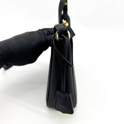 Prada Re-Edition 2005 Hobo Tessuto with Saffiano Leather, Black, Leather, Shoulder Bag