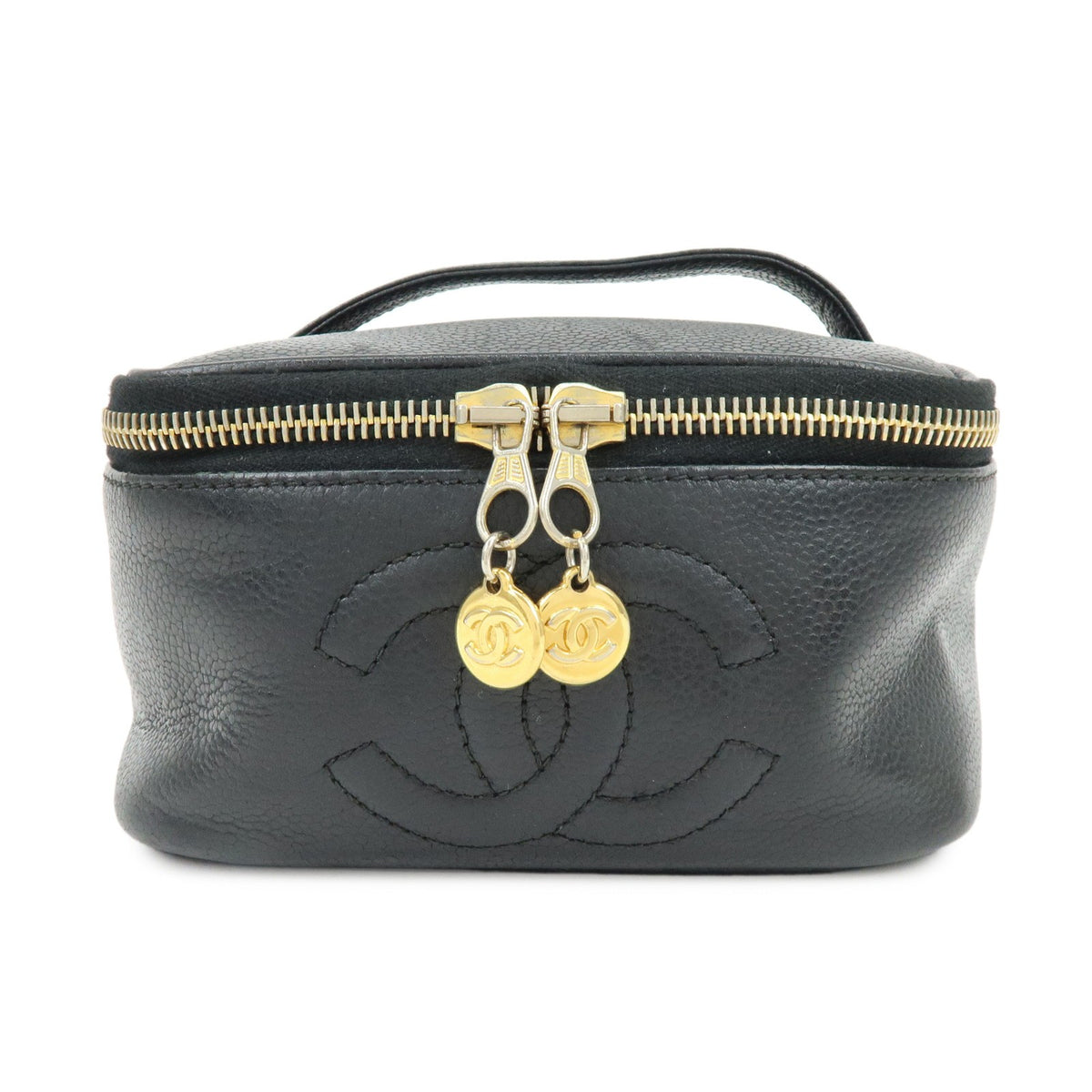 Chanel Vintage Timeless Cosmetic Case Caviar, Black, Leather, Clutch