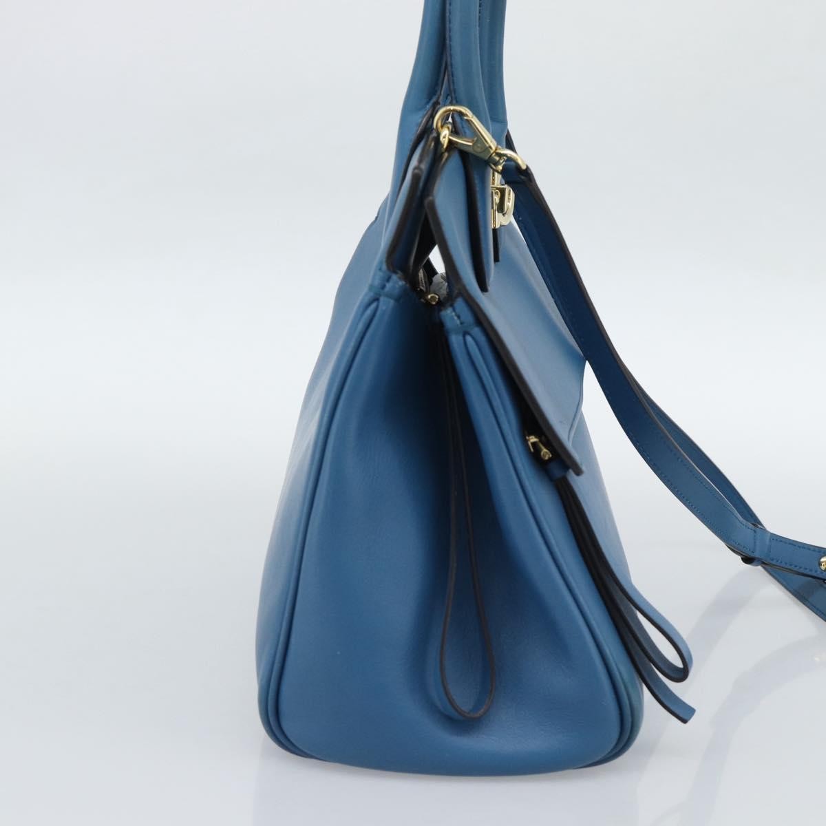 Salvatore Ferragamo Studio Portfolio Leather, Blue, Leather, Briefcase