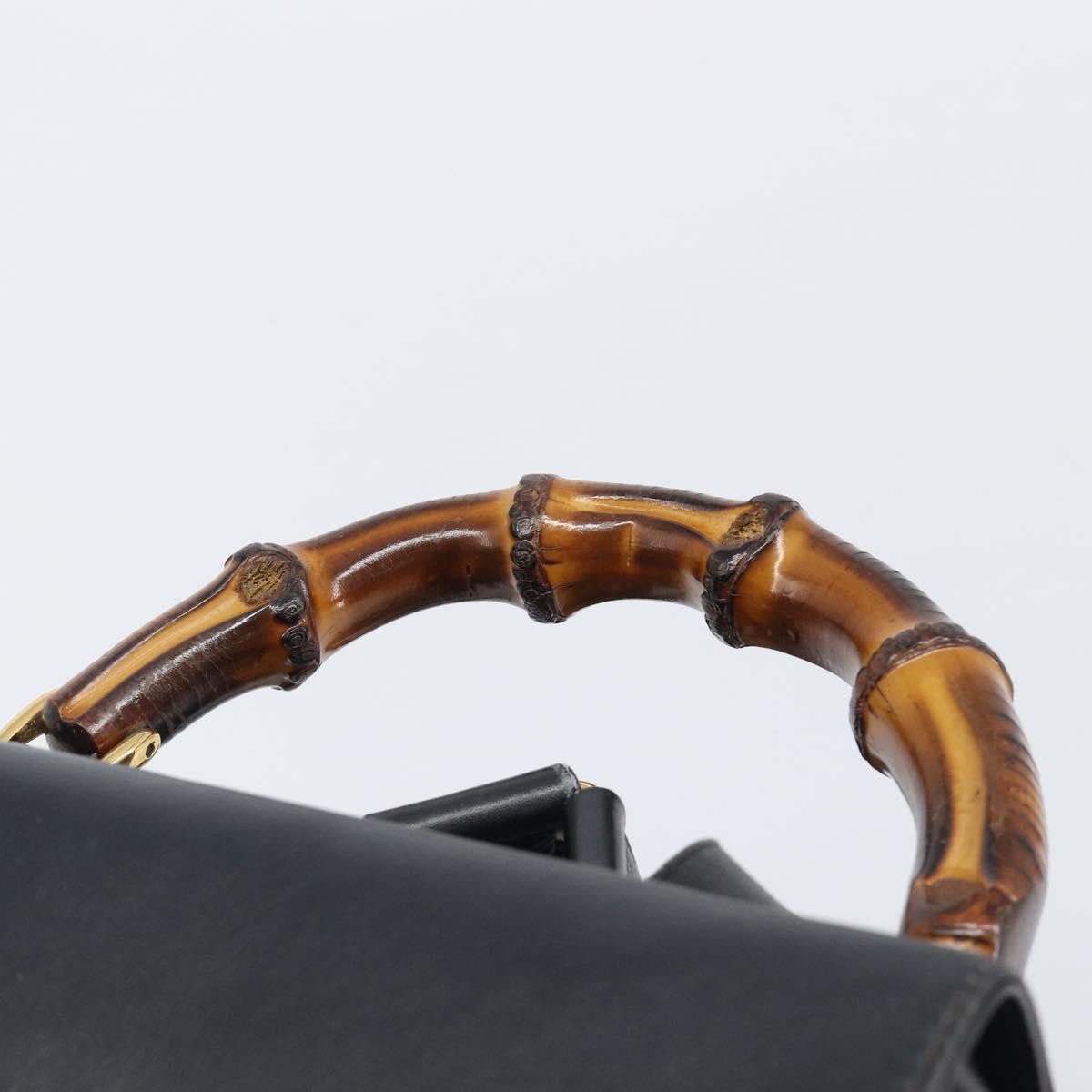 Gucci Vintage Bamboo Leather, Black, Leather, Backpack