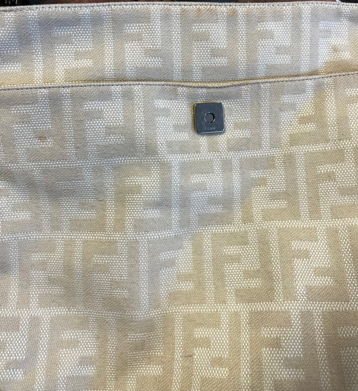 Fendi Vintage FF Belted Hobo Canvas, Beige, Canvas, Shoulder Bag