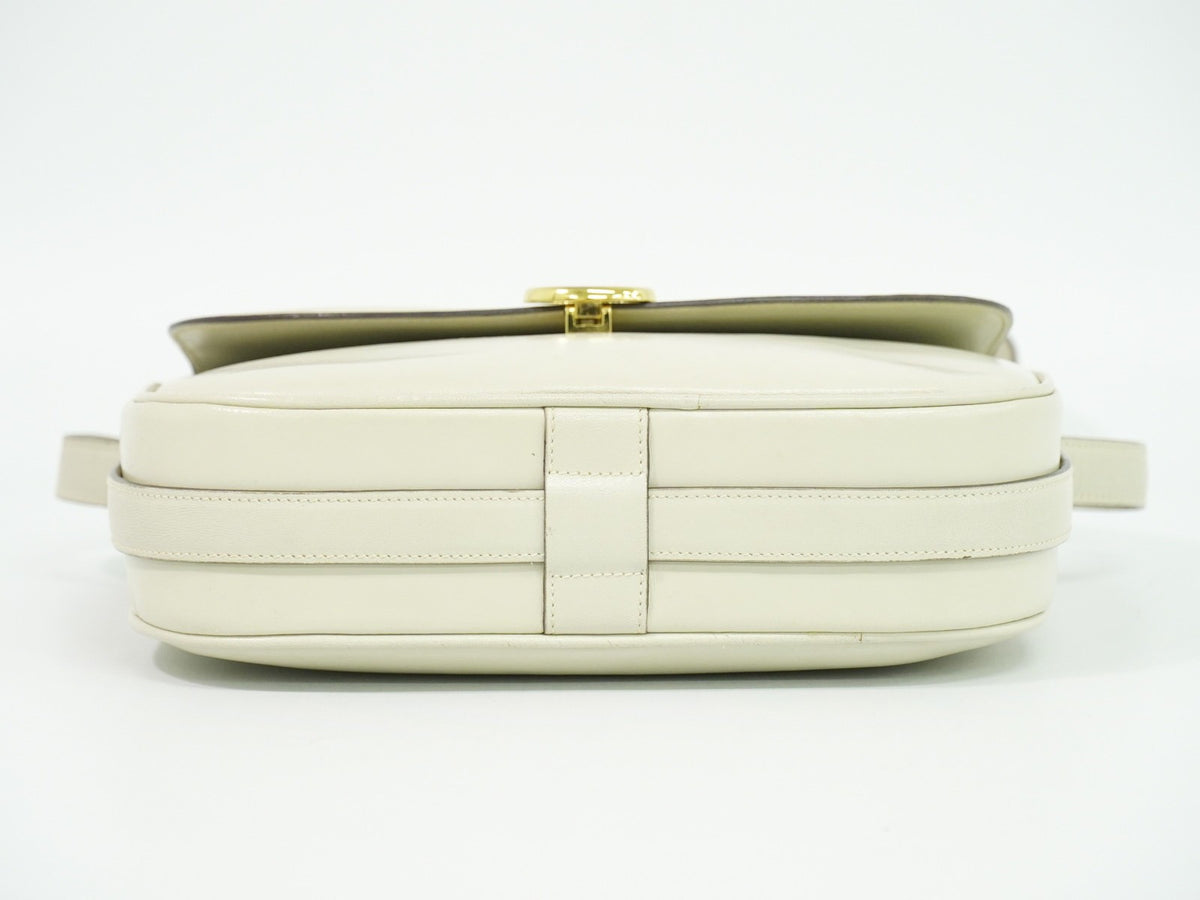 Celine Flap Shoulder Leather, Beige, Leather, Shoulder Bag