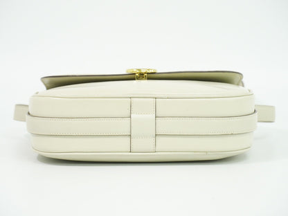 Celine Flap Shoulder Leather, Beige, Leather, Shoulder Bag
