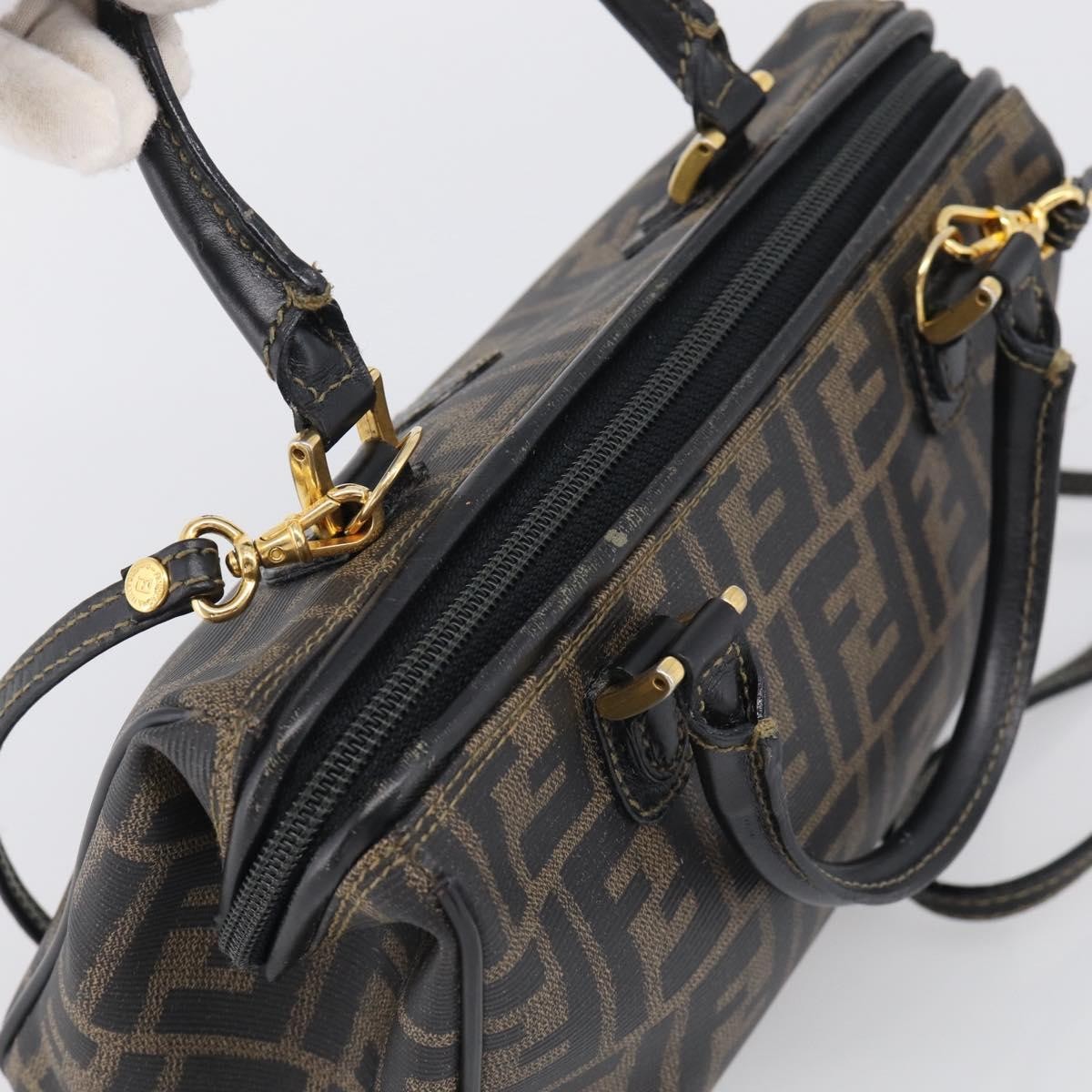 Fendi Convertible Boston Zucca Canvas, Brown, Canvas, Handbag