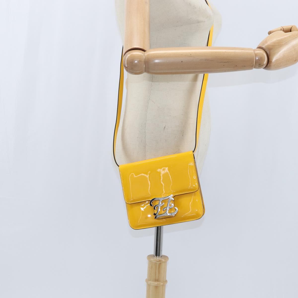 Fendi Curligraphy Shoulder Enamel Yellow Silver, YELLOW, PATENT_LEATHER, Shoulder bag