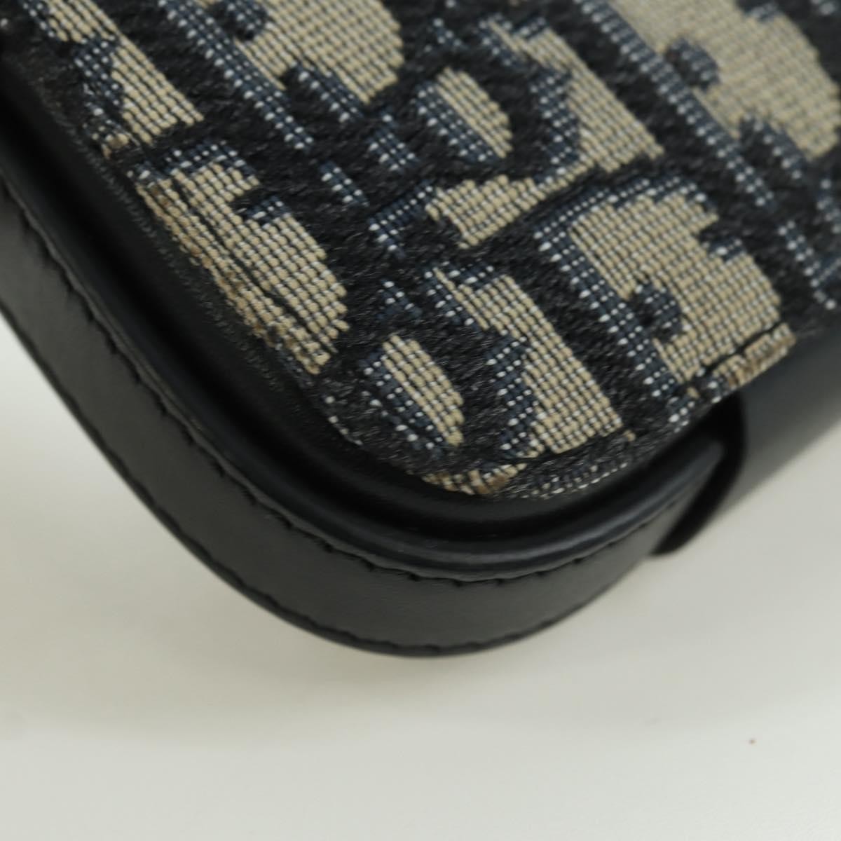 Christian Dior Clasp Lock Messenger Oblique Canvas and Leather, Navy, Canvas, Clutch
