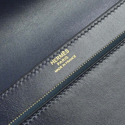 Hermes Jet Clutch Box Calf, Navy, Leather, Clutch
