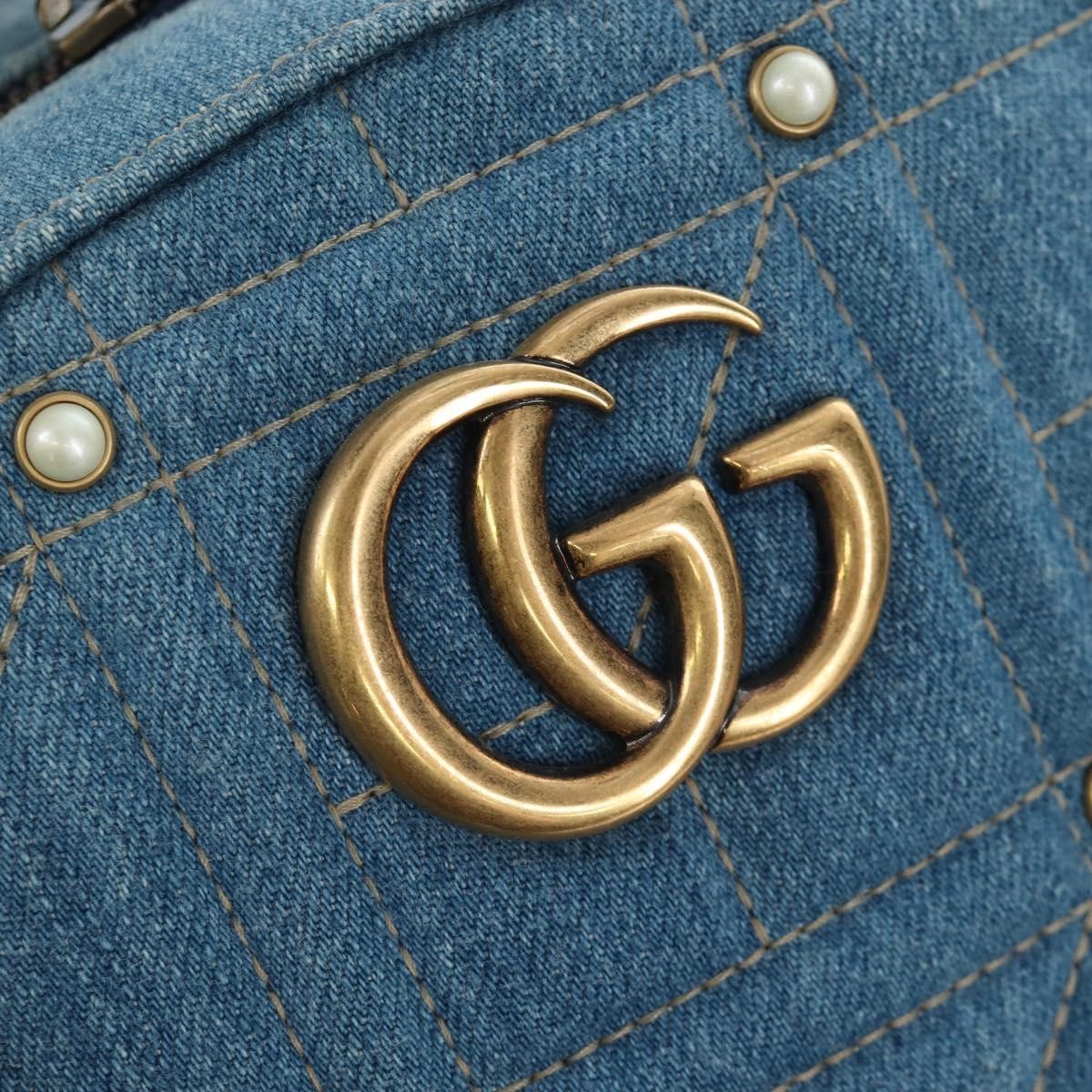 Gucci Pearly GG Marmont Embellished Matelasse Denim, Blue, Denim, Backpack