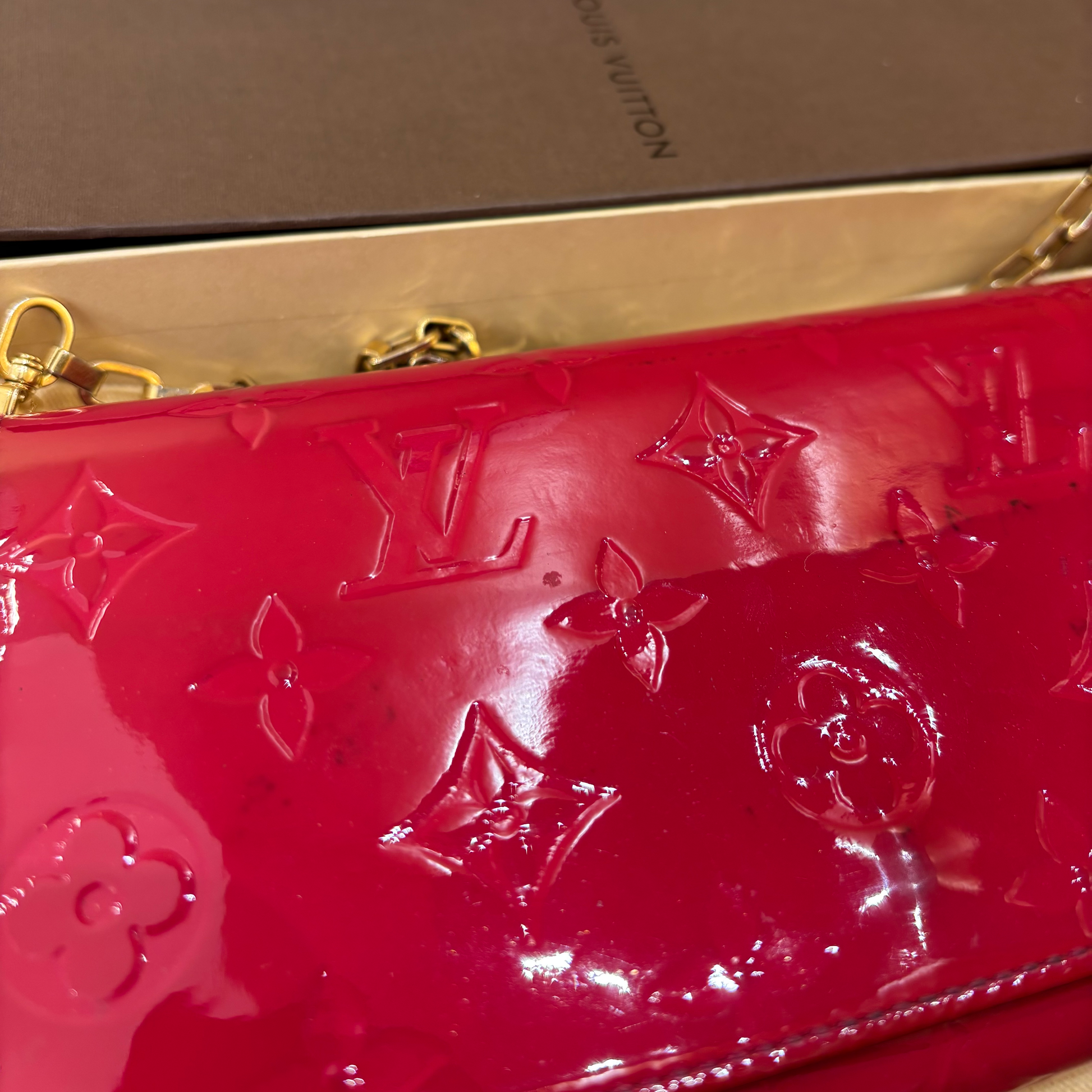 Louis Vuitton Ana Bag Monogram Vernis, Red, Leather, Handbag