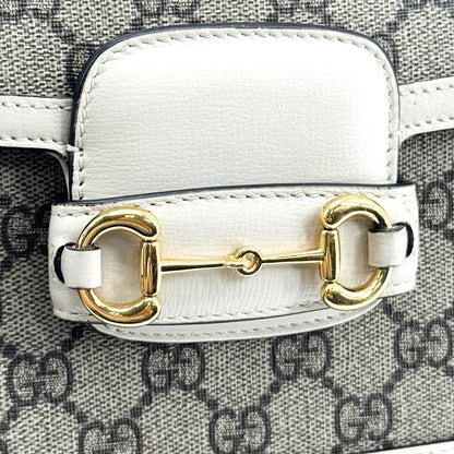 Gucci Horsebit 1955 GG Coated Canvas with Leather, White, Canvas, Shoulder Bag