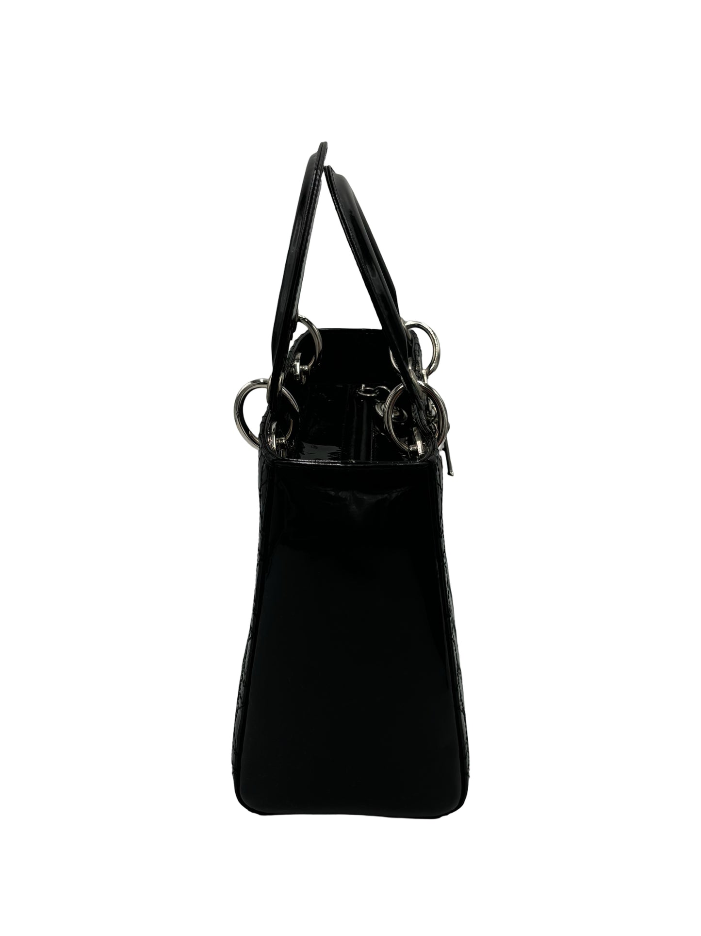 Christian Dior Lady Dior Patent, Black, Patent Leather, Handbag