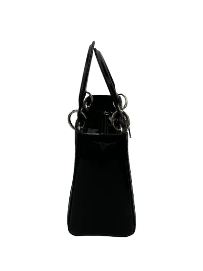 Christian Dior Lady Dior Patent, Black, Patent Leather, Handbag
