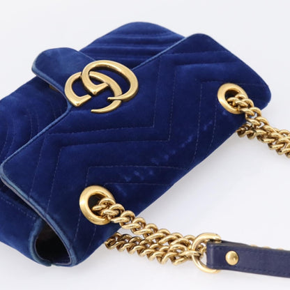 Gucci GG Marmont Matelassé Velvet, Blue, Velvet, Shoulder Bag