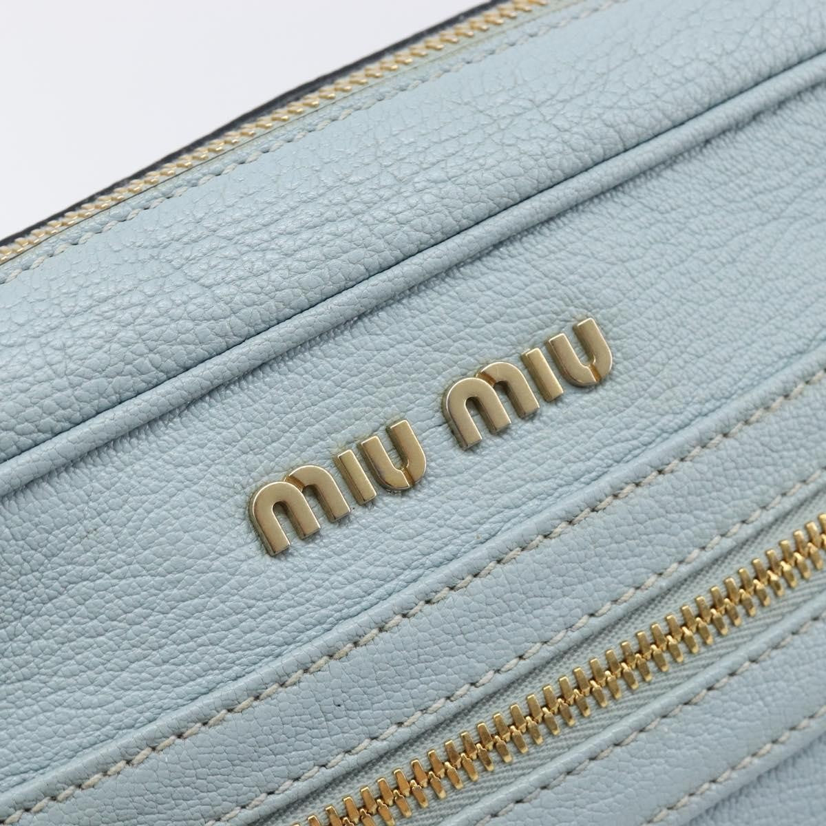 Miu Miu Madras Zip Pocket Leather, Blue, Leather, Crossbody Bag