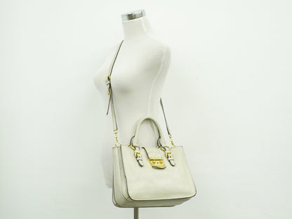 Miu Miu Madras Convertible Lock Leather, Beige, Leather, Tote Bag