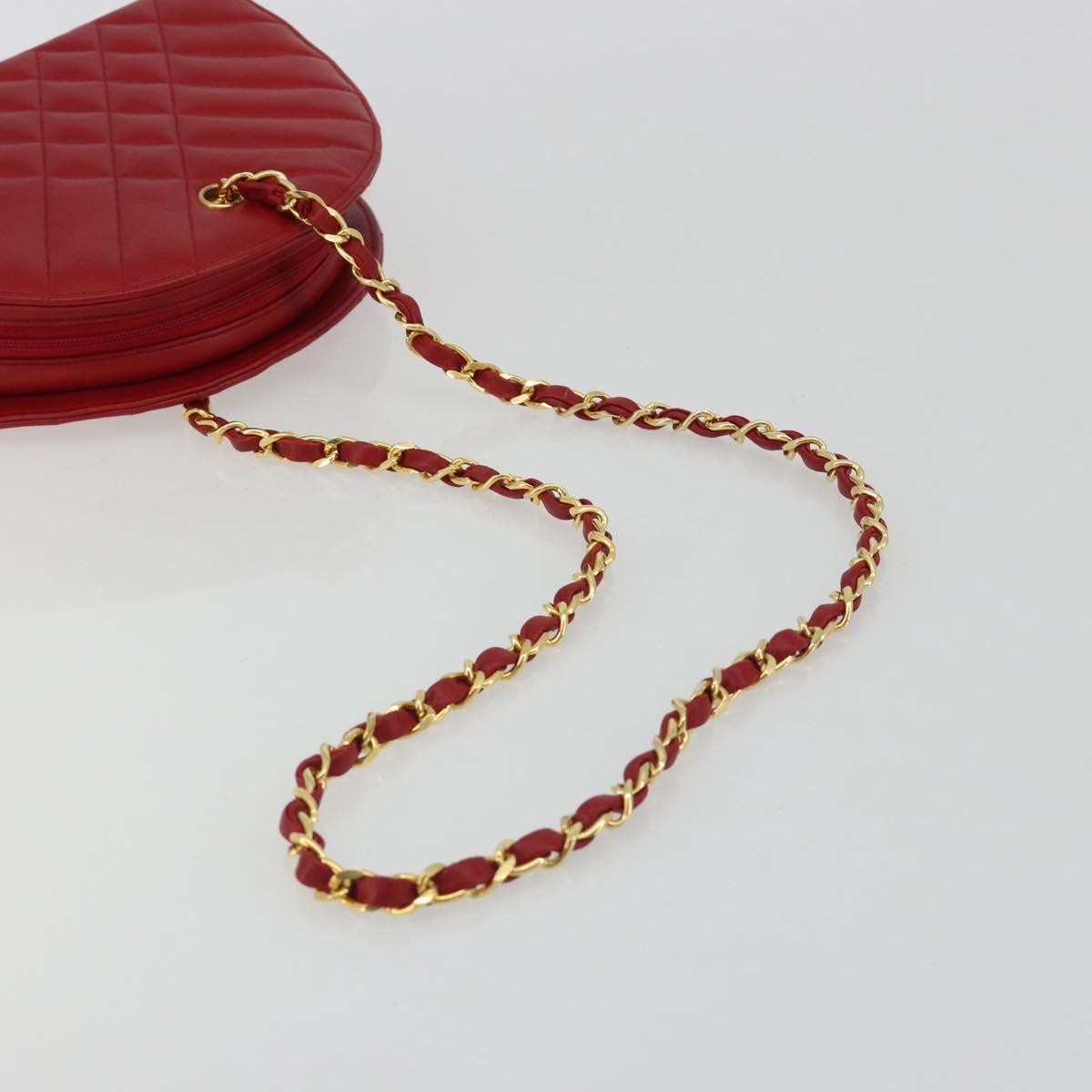 Chanel Vintage Chain Evening Mixed Quilt Lambskin, Red, Leather, Clutch