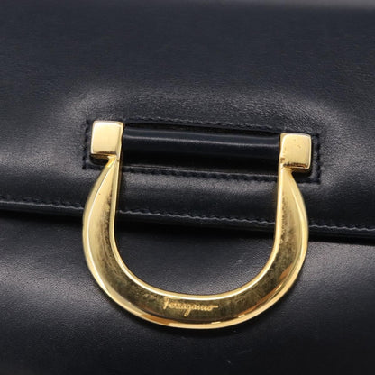 Salvatore Ferragamo Gancini Leather, Navy, Leather, Shoulder Bag