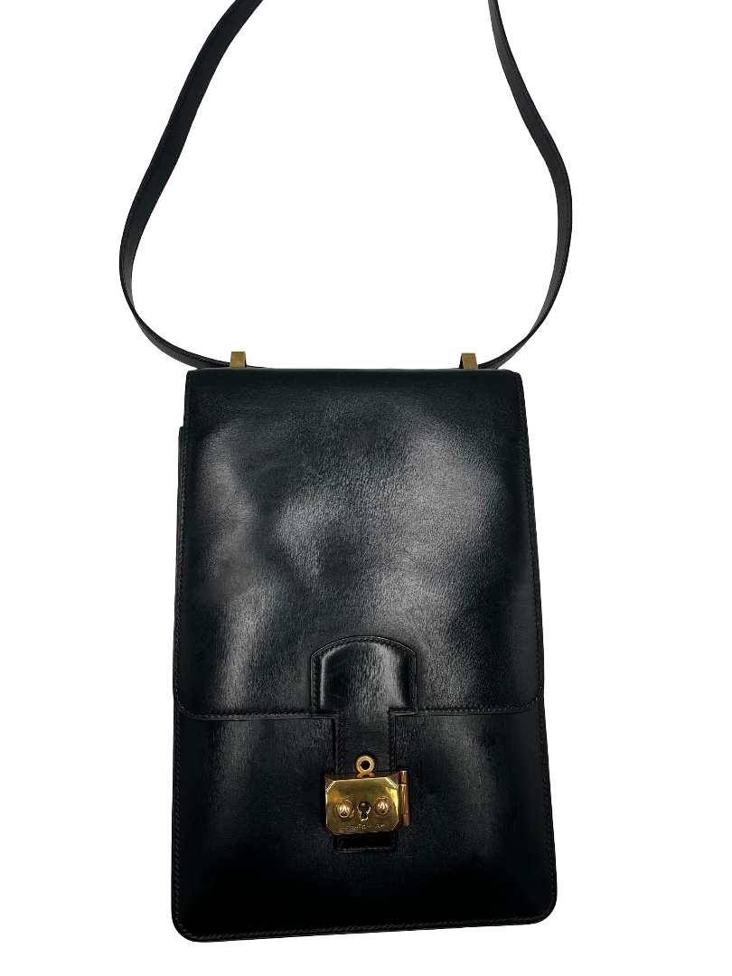 Hermes Depeche Shoulder Bag Courchevel, Black, Leather, Shoulder Bag