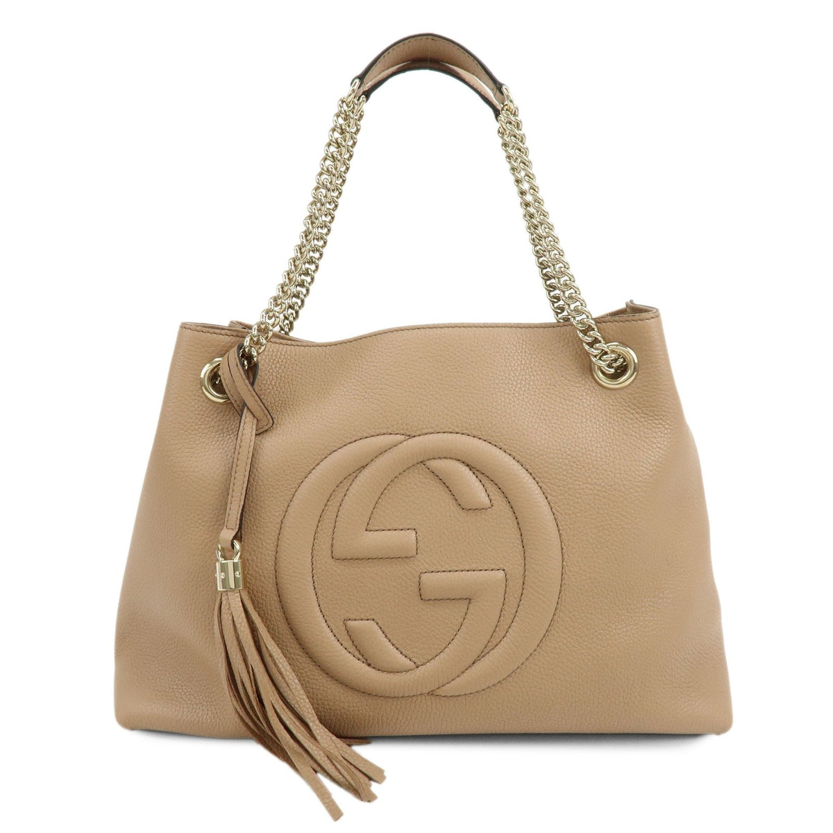 Gucci Soho Chain Strap Leather, Beige, Leather, Shoulder Bag