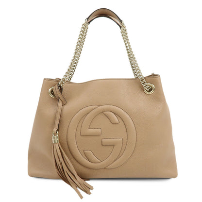 Gucci Soho Chain Strap Leather, Beige, Leather, Shoulder Bag