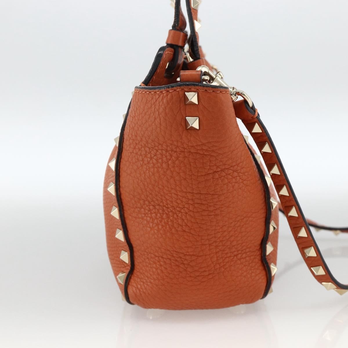 Valentino Garavani Rockstud Pebbled Leather, Orange, Leather, Tote Bag
