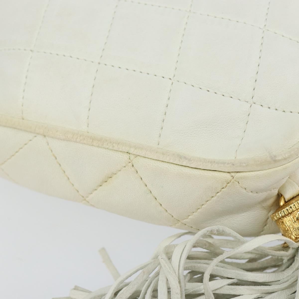 Chanel Vintage Diamond Tassel Quilted Lambskin, White, Leather, Crossbody Bag