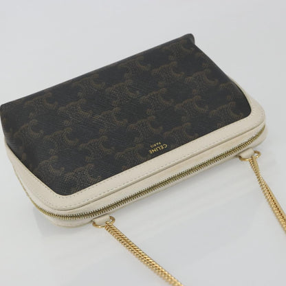 Celine Zip Around Chain Clutch Triomphe Coated Canvas, Brown, Canvas, Clutch