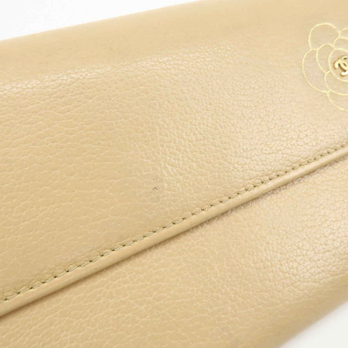 Chanel Camellia Flap Leather, Beige, Calfskin, Wallet