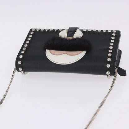Fendi Karlito Wallet on Chain Studded Saffiano Leather, Black, Leather, Crossbody Bag
