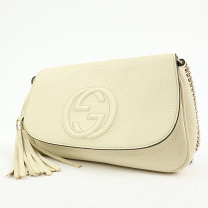 Gucci Soho Chain Leather, White, Leather, Crossbody Bag