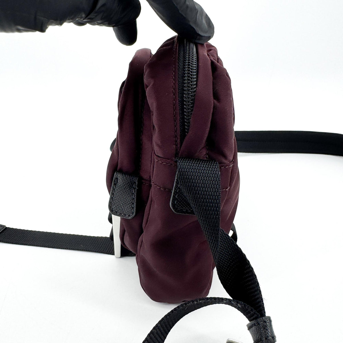Prada Technical Zip Tessuto, Burgundy, Nylon, Crossbody Bag