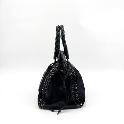 Prada Whipstitch Frame Satchel Tessuto and Leather, Black, Nylon, Handbag