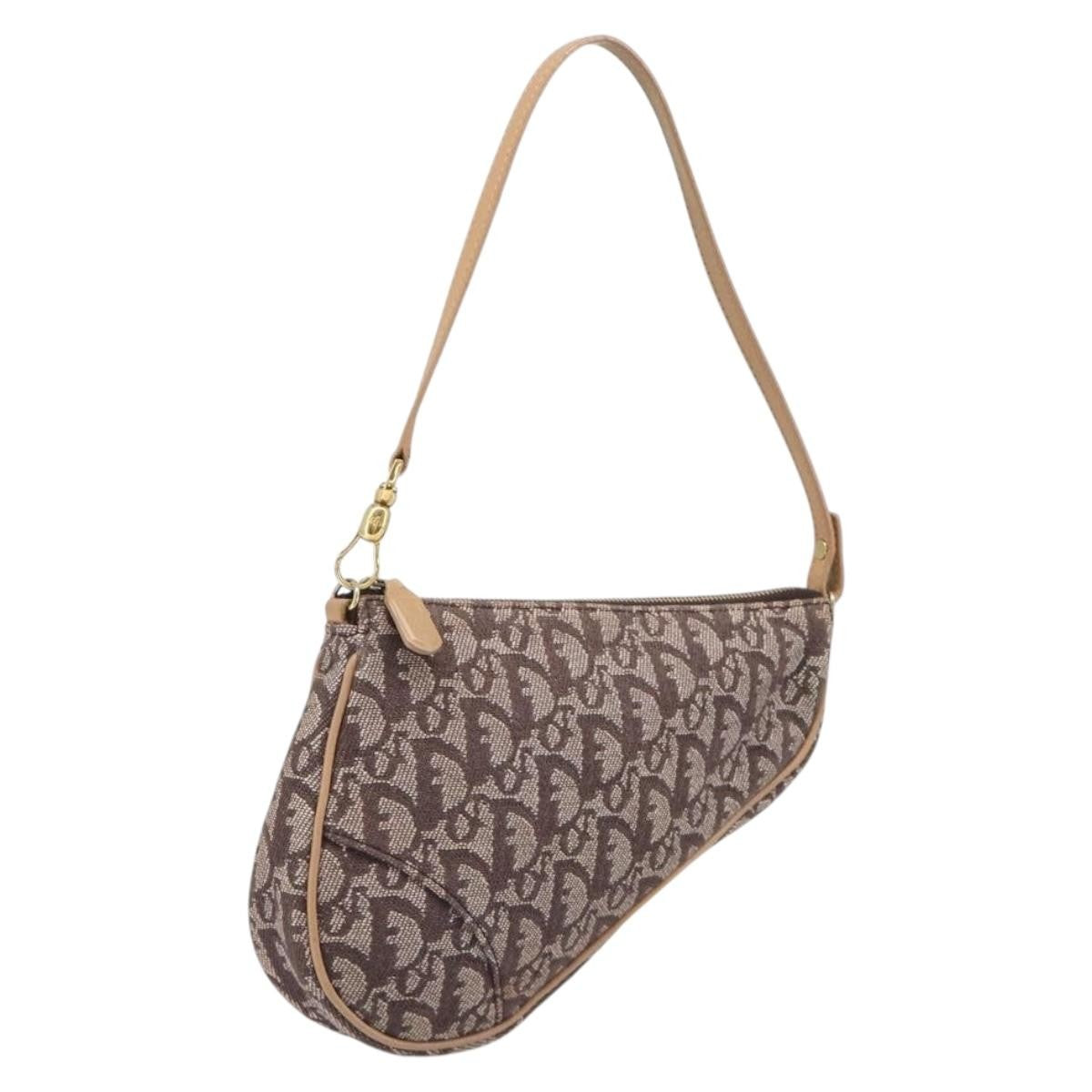 Christian Dior Vintage Saddle Bag Canvas, Brown, Canvas, Clutch