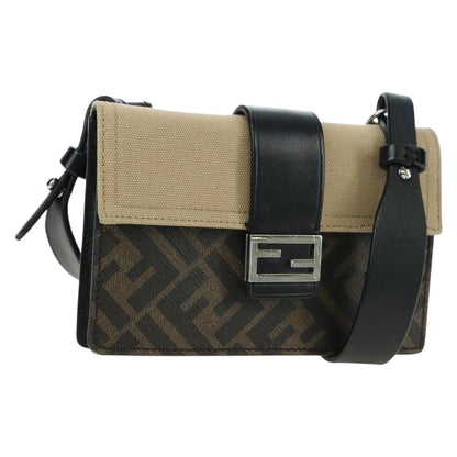 Fendi Baguette Zucca Canvas with Leather, Brown, Canvas, Crossbody Bag
