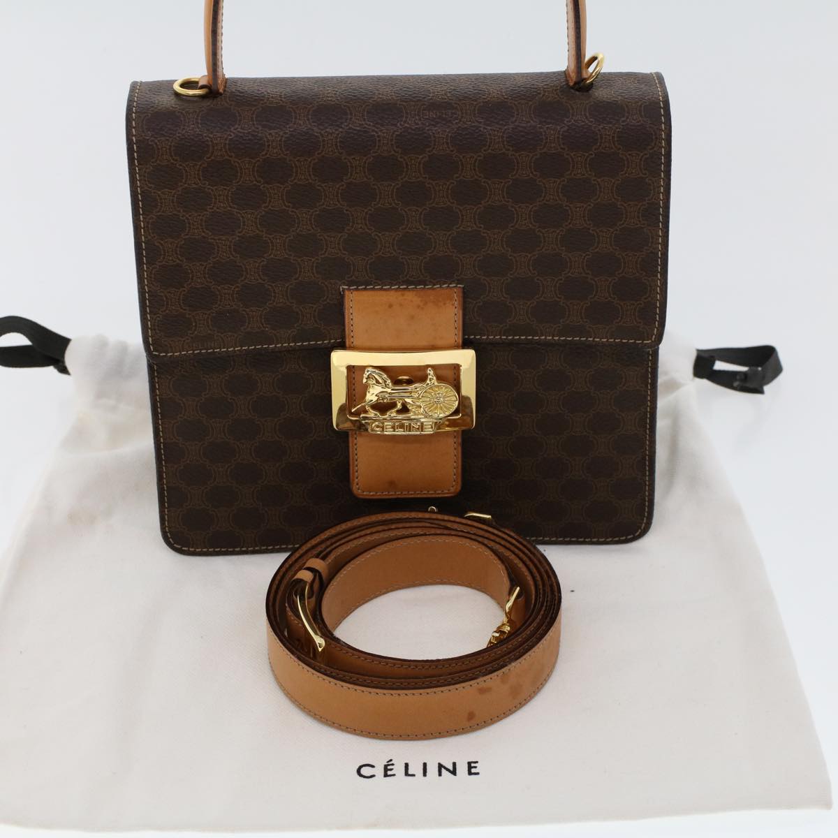 Celine C Macadam Handbag PVC Leather, BROWN, PVC, Handbag