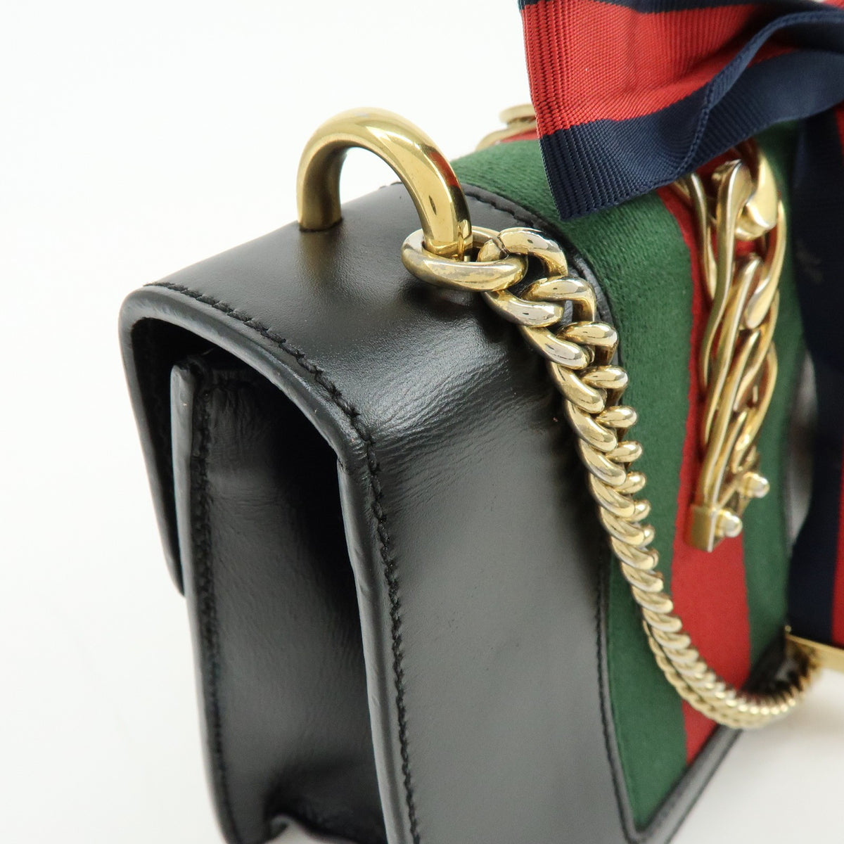 Gucci Sylvie Chain Leather, Black, Leather, Shoulder Bag
