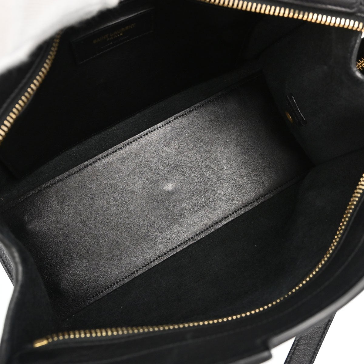 Saint Laurent Monogram Cabas Leather, Black, Calfskin, Tote Bag