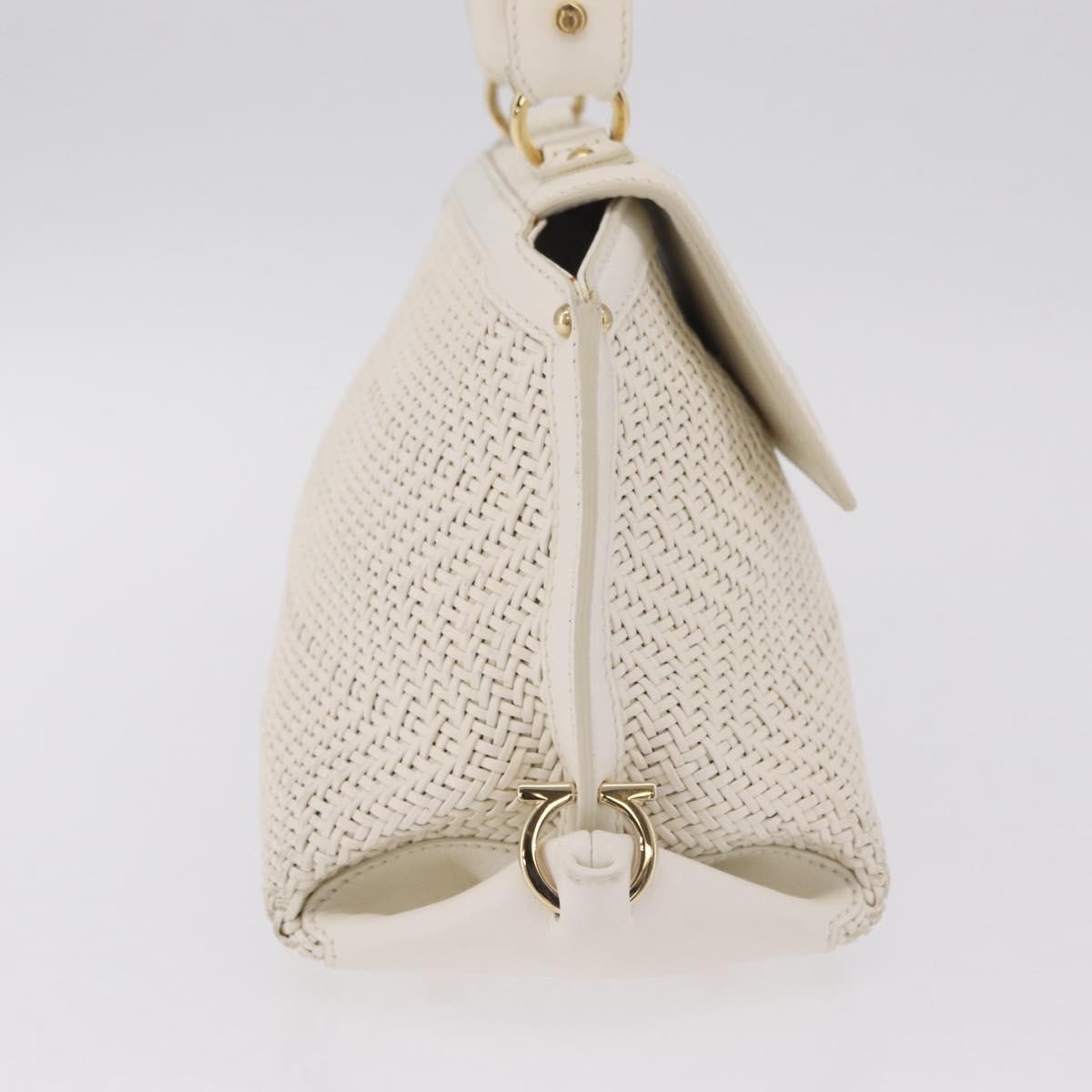 Salvatore Ferragamo Sofia Satchel Woven Leather, White, Leather, Handbag